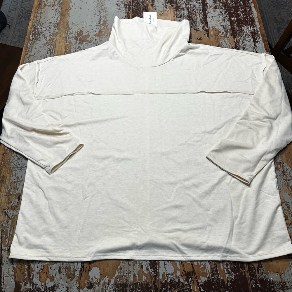 NWT 3X Cream Turtleneck Sweatshirt w/ outside seam detail- Soo soft! 🤩